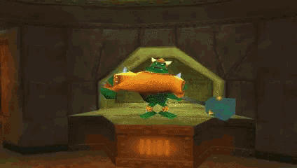 a cartoon dragon is standing in front of a stone tower