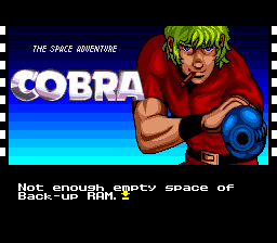 a video game called the space adventure cobra shows a man holding a cannon