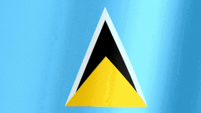 a yellow triangle with a black and white stripe on a blue background