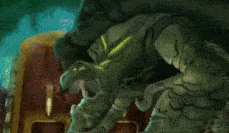 a cartoon character is being attacked by a giant monster