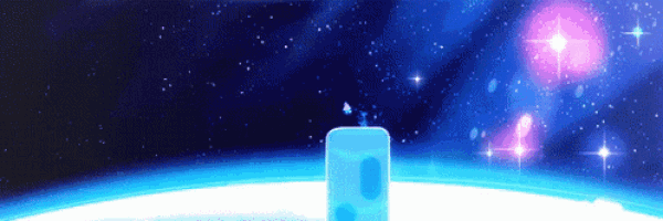 a blue object is in the middle of a blue and pink galaxy