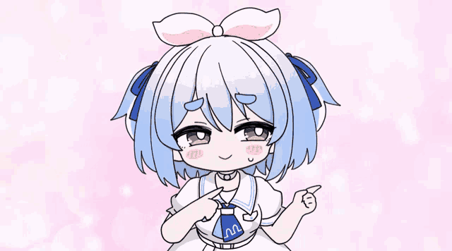 a drawing of a girl with white hair and a blue tie that says n on it
