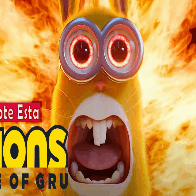 a poster for the movie minions of gru shows a rabbit with big eyes