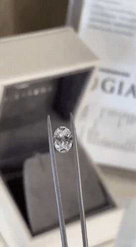 a pair of tweezers holding a diamond in front of a box that says gia on it .