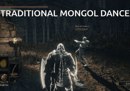 a screenshot of a video game with the words traditional mongol dance above it