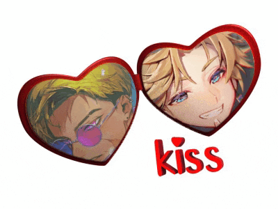 two hearts with a picture of a man and the word kiss on the bottom
