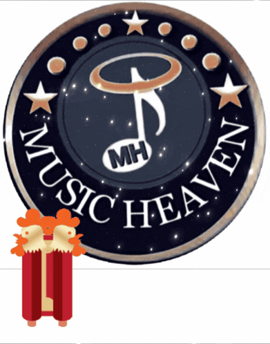 a music heaven logo with a box of popcorn in front of it