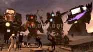 a group of people are standing in front of a giant robot with the number 48,000 on it