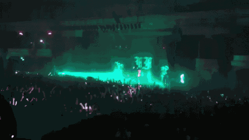 a crowd of people are watching a concert with green lights