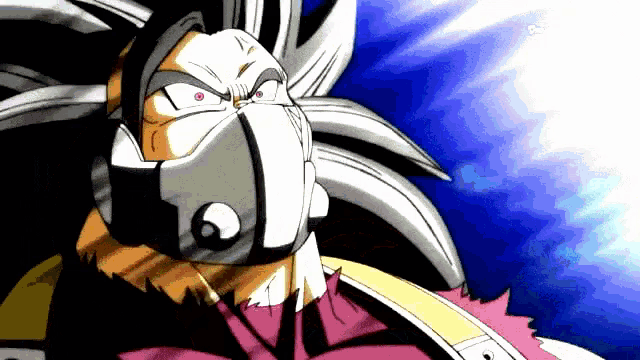 a close up of a cartoon character with a mask on their face