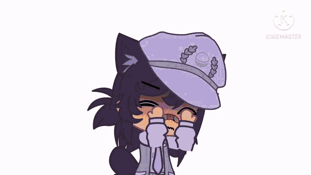 a cartoon character with a purple hat and the words i was talking about cake