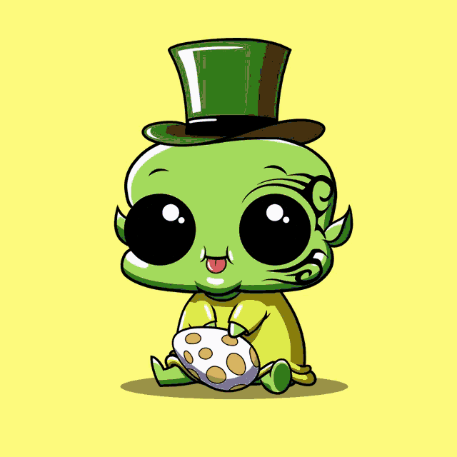 a baby wearing a green helmet and sunglasses is holding a ball with a skull on it
