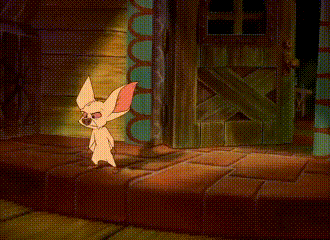 a cartoon character standing in front of a door