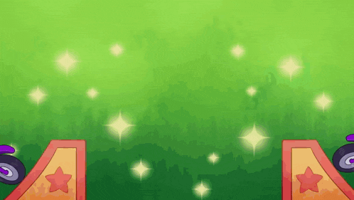 a cartoon illustration of a green background with a red and orange border with a star on it