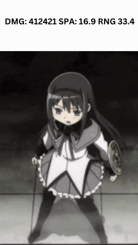 a picture of a girl with a shield and the words dmg 412421 spa 16.9 rng 33.4