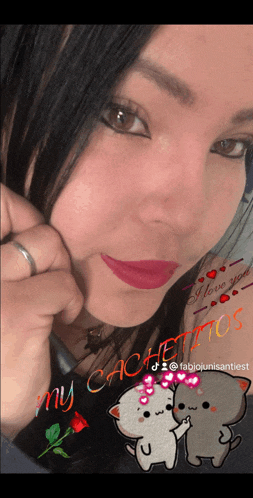 a close up of a woman 's face with the words i love you