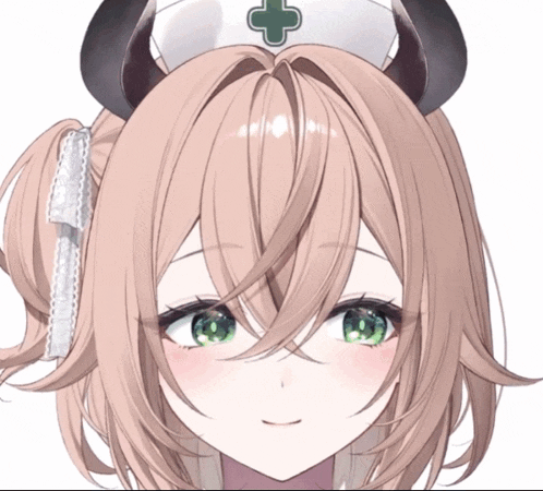 a nurse with horns and a white hat with a green cross
