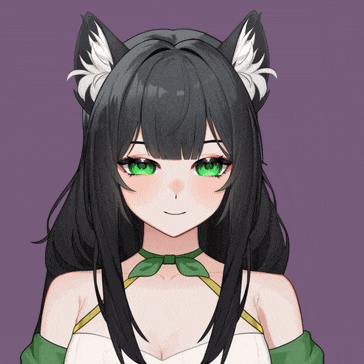 a girl with long black hair and white ears