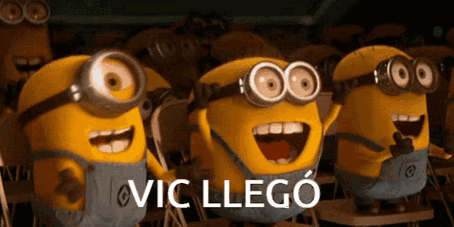 a group of minions are standing in a classroom with the words vic llego written on the bottom