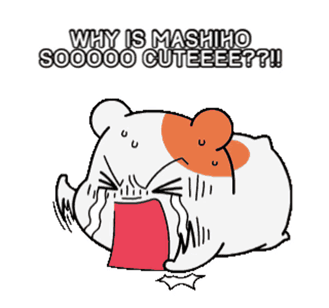 a cartoon of a hamster crying with the words why is mashiho sooooo cuteeee