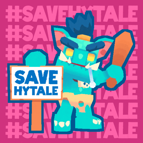 a cartoon character is holding a sign that says save hytale