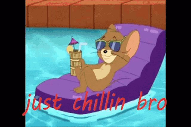 a cartoon of jerry wearing sunglasses laying on a lounge chair