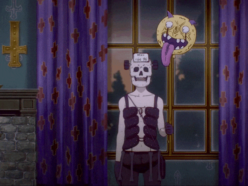 a cartoon of a skeleton with a sign on his head that says 666