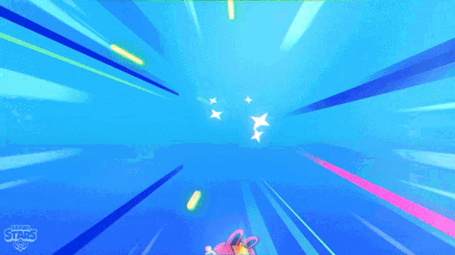a colorful cartoon character is flying through a blue sky