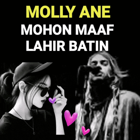 a black and white photo of a woman and a man with the words molly ane mohon maaf lahir batin above them