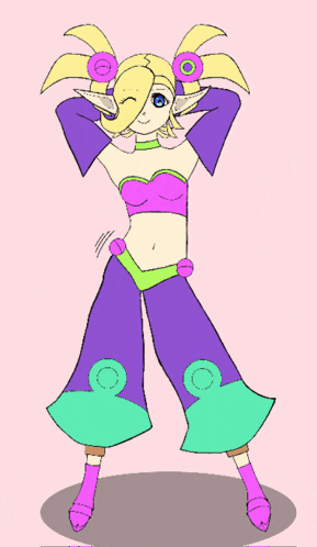 a drawing of a girl with a purple top and purple pants