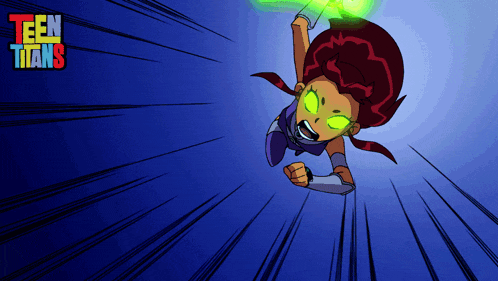 a cartoon of starfire from teen titans is flying in the air