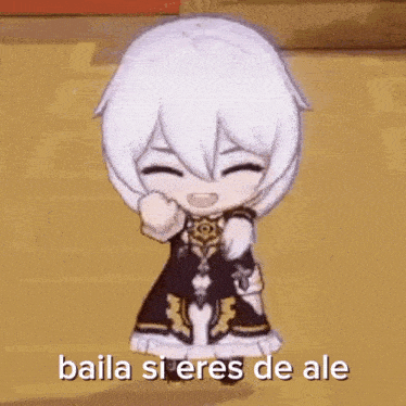 a cartoon character is dancing with the words `` baila si eres de ale '' written on it .