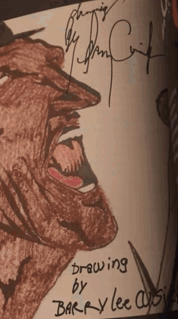 a drawing of a man with the words drawing by barry lee written on it