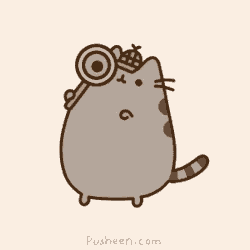 a cartoon cat with a magnifying glass and a hat on its head .