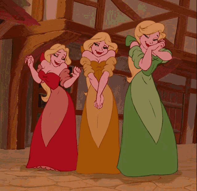 three cartoon characters are standing next to each other