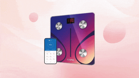 a smart scale with a phone next to it that says 180