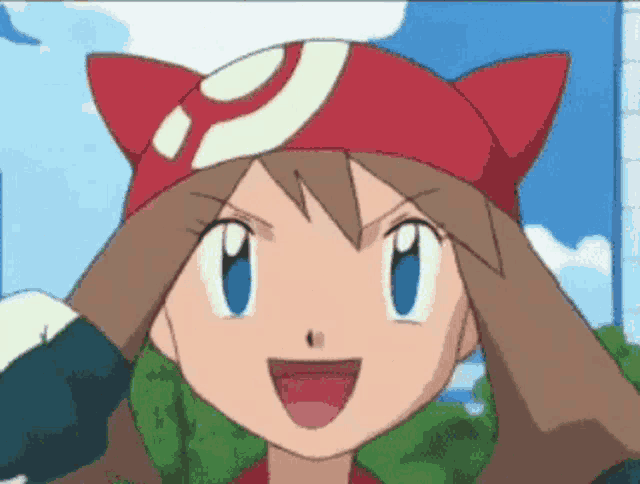 a cartoon girl wearing a red and white headband with a circle on it
