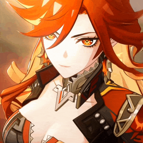 a cartoon character with red hair and yellow eyes