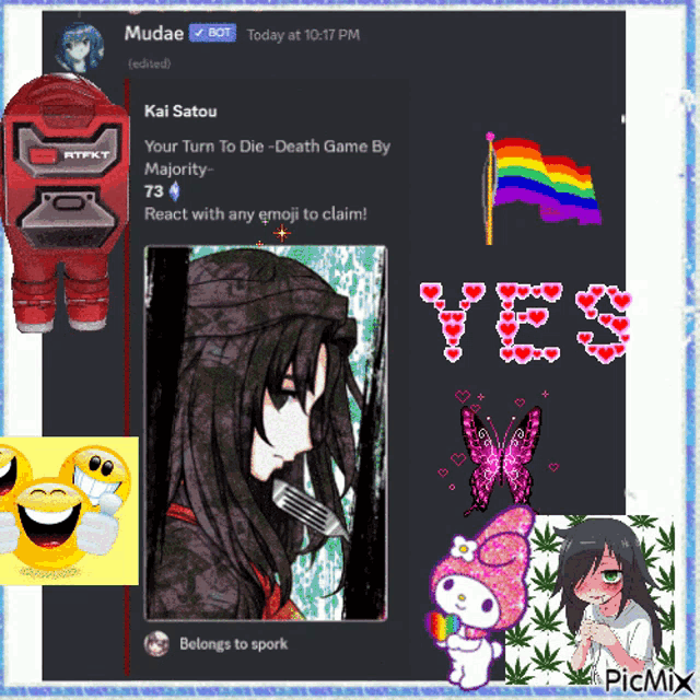 a picture of a girl with a fork in her mouth and the words yes on it