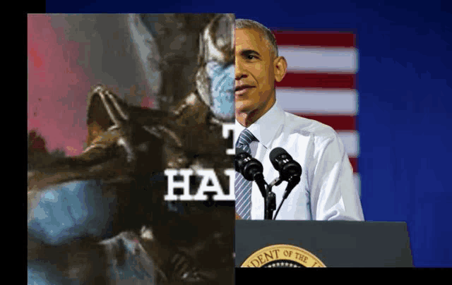 barack obama is giving a speech in front of a podium that says department of the interior