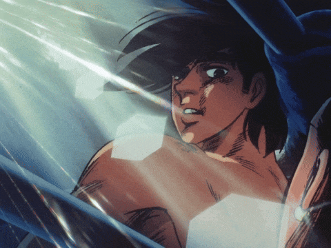 a drawing of a man without a shirt with a light shining on his face