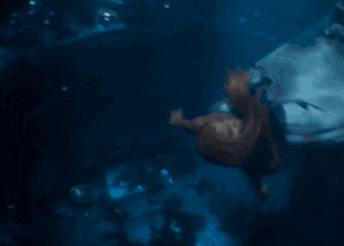a painting of a person in the water with a shark in the background