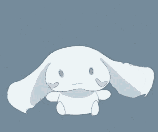 a white bunny with pink hearts on its cheeks is sitting on a blue background