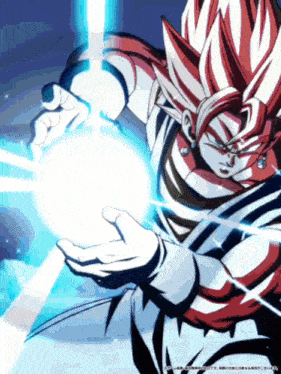 a cartoon of a man with red hair holding a blue ball in his hands