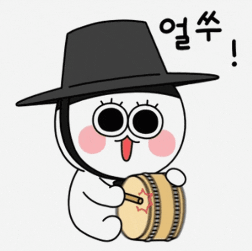 a cartoon character wearing a hat and holding a drum