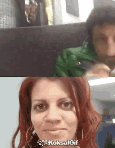 a man and a woman are sitting next to each other and the woman has the hashtag @koksalgif