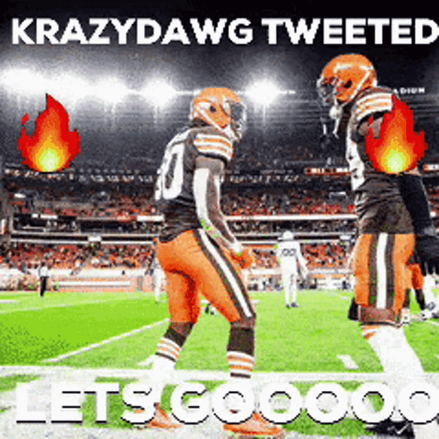 two football players on a field with the words krazydawg tweeted let 's goooo
