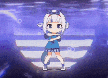 a girl with a shark tail is dancing on a stage