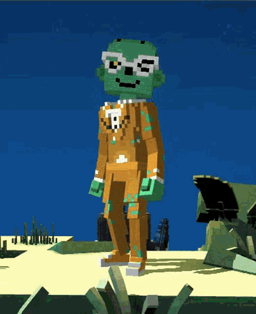 a cartoon character with a skull on his chest
