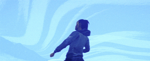 a person in a black jacket is standing in the snow